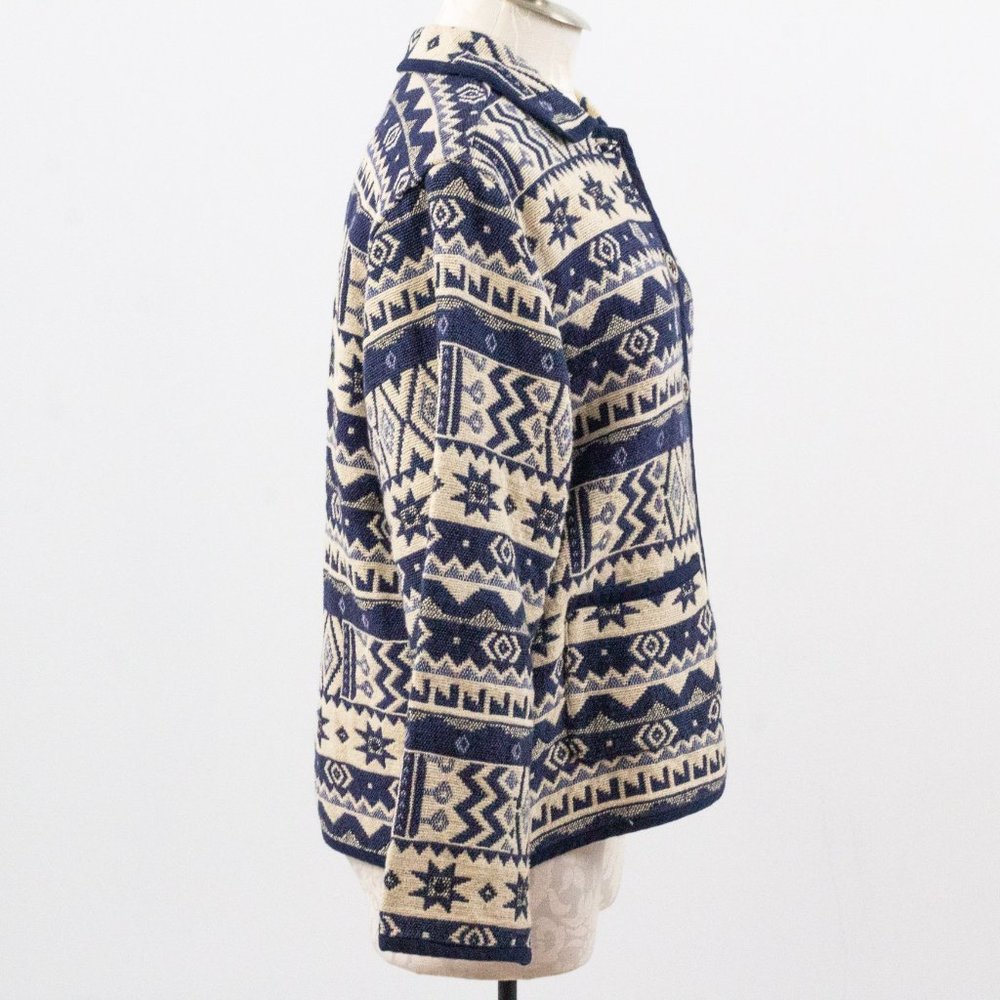 Vintage M Cotton Southwestern Sweater Jacket Blue - Picture 3 of 10